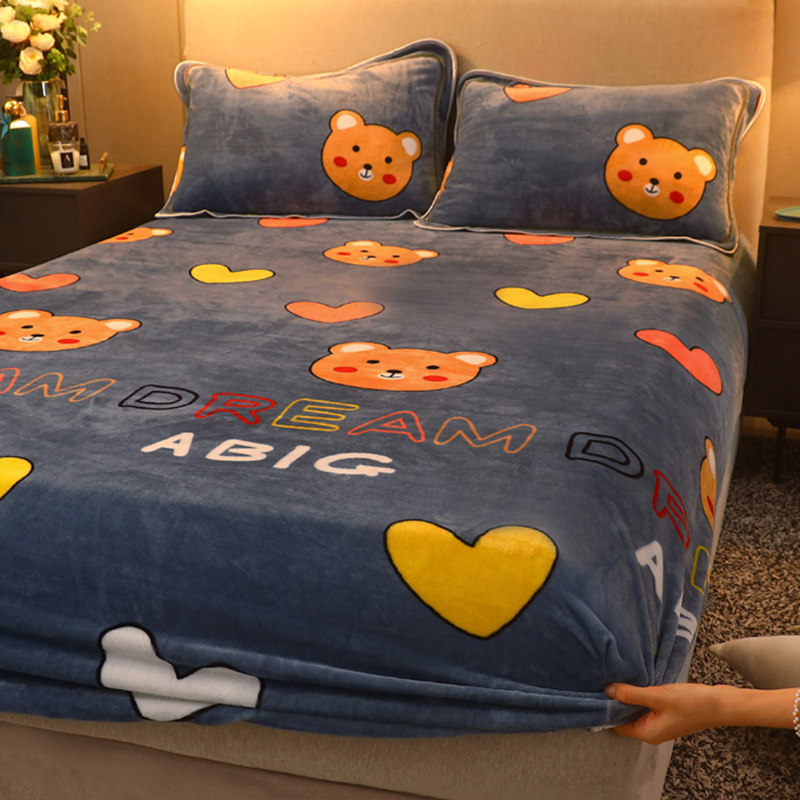 加厚珊瑚绒床笠床罩绒面单件牛奶法兰绒床垫套冬天季防滑固定床套