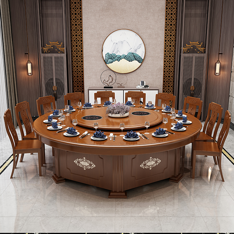酒店餐桌电动大圆桌18人饭店宴会餐厅自动旋转中式实木20人火锅桌