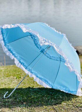 天蓝色洛丽塔少女双花边创意雨伞晴雨两用长柄太阳伞Lolita花嫁伞