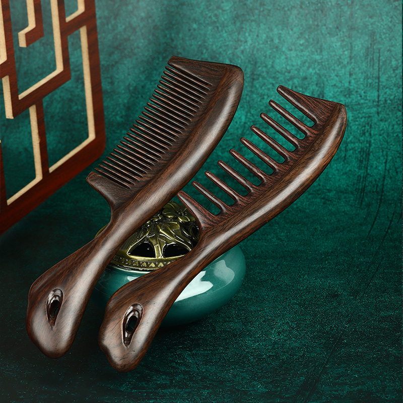 黑檀木梳子女士长发家用檀木脱发细齿密梳防静电天然大齿