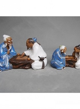 二人对棋下棋围棋雅趣陶瓷摆件家居书桌台屏风装饰品假山盆景配件