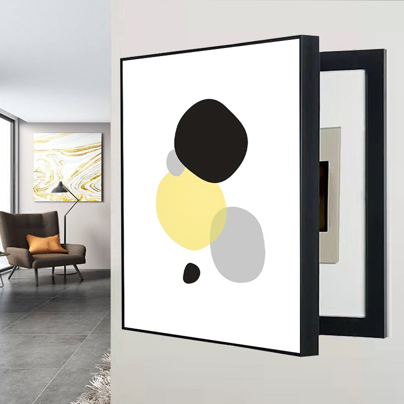 现代简约竖款电表箱装饰画免打孔遮挡配电箱竖版电闸抽象几何挂画