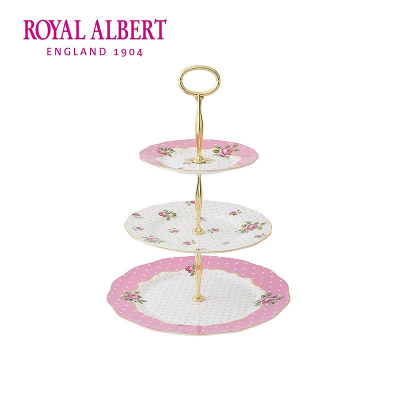 Royal Albert皇家阿尔伯特俏皮粉骨瓷蛋糕架三层点心盘欧式小奢华