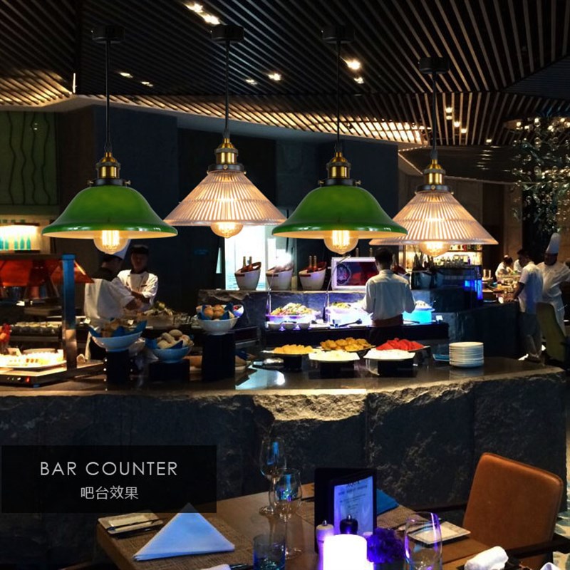 复古裕比高老上海民国风餐厅吧台咖啡厅绿色玻璃罩艺术漫咖啡吊灯