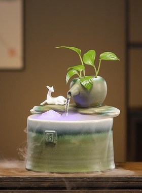简约现代风流水装饰摆件桌面加湿器办公室陶瓷小清新摆件乔迁赠礼