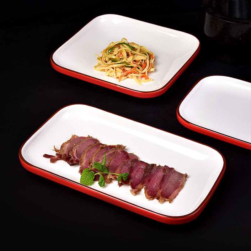中式哑光红陶瓷方形菜盘子正方餐盘饭店长方冷菜摆盘寿司甜品条盘