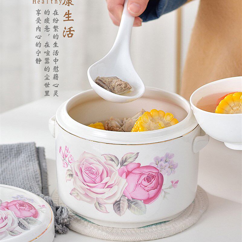 带双盖陶瓷汤煲隔水炖燕窝骨瓷中式大小号纯色家用炖盅罐碗蒸汤盅