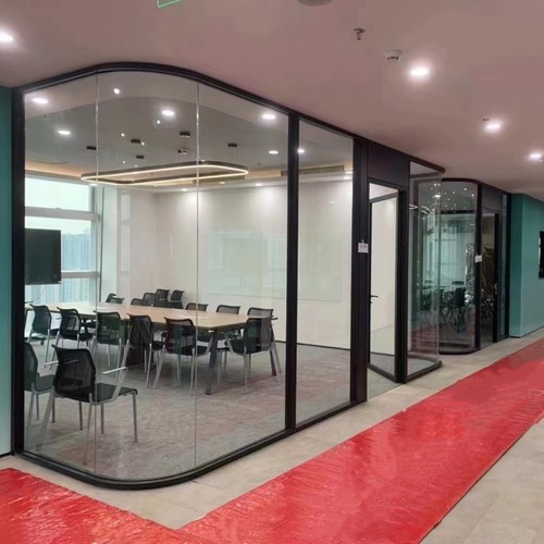 办公室厂区商场单层弧形弯钢创意极简全景磨砂防火安全玻璃隔断