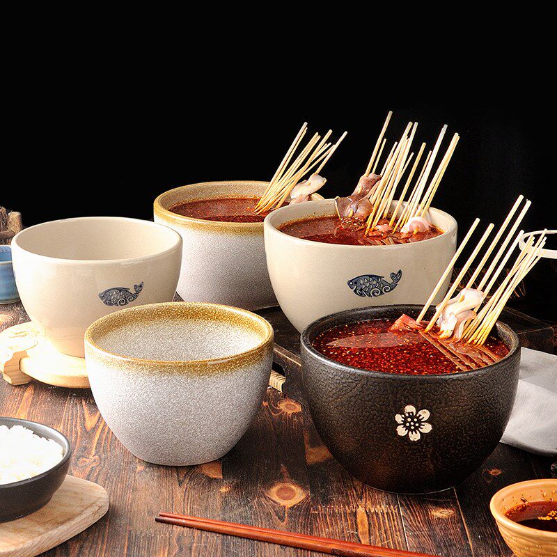 复古陶瓷钵钵鸡专用盆大容器瓷冷串串商用调料缸调料盆猪油罐粗陶