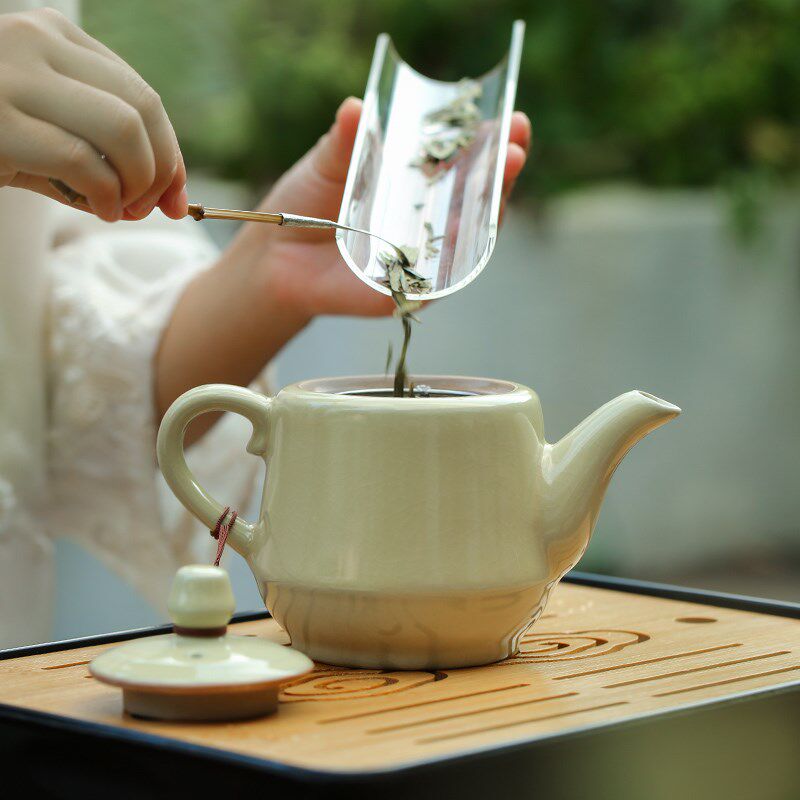 汝窑茶壶带过滤网内胆单壶陶瓷家用大号开片可养功夫茶具冲泡茶器