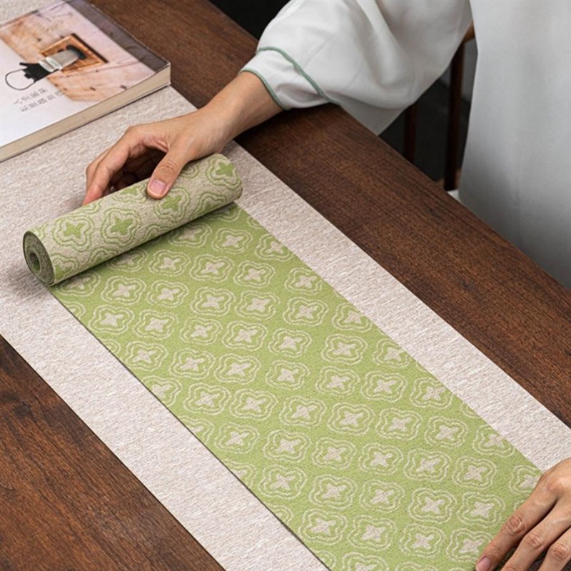 中式清雅麻纤维防水茶席双层套装棉麻布茶台干泡桌旗茶布艺茶桌垫