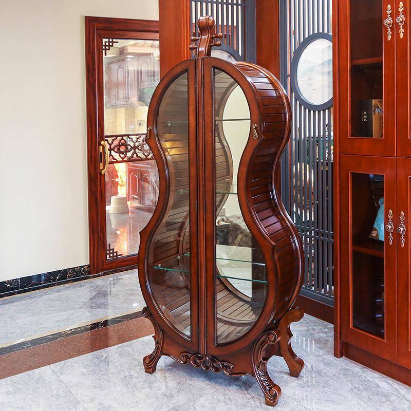 9U用小提宜和木琴柜实木雕花玻璃双门厅展示柜家欧式美酒式轻奢摆