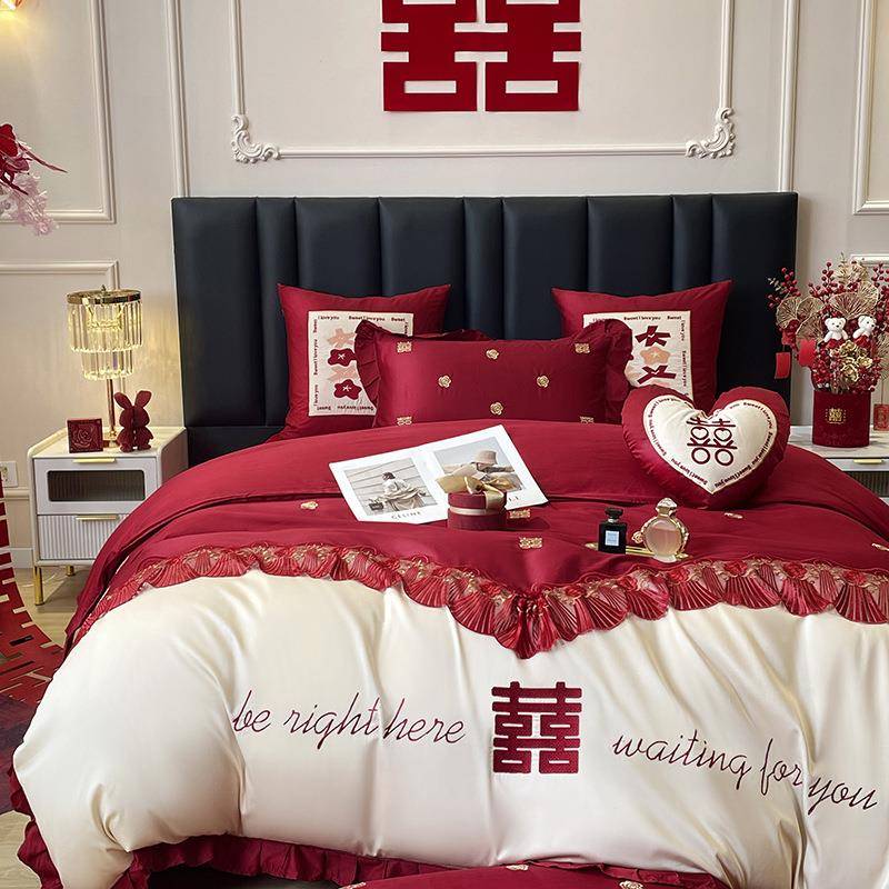 纯棉公主结床上用品婚四件套20250408婚色礼陪嫁八件套红纯被子整