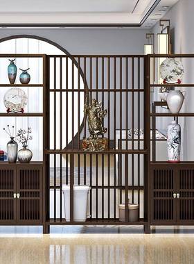中LNP式屏风隔断墙客实木新入户玄关柜子现代简约厅镂格栅空装饰