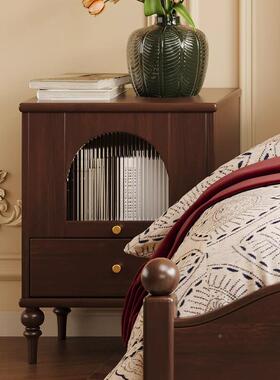 美式头柜法ESL式复古黑色实木小柜子家用卧床床边收纳储柜中室古