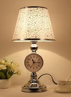 欧光式复房古卧室床头台灯美带式温馨钟表可调书台灯创CEJ意浪漫