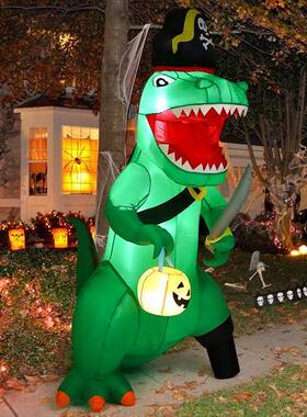 发万圣节光气模海盗恐l龙南瓜灯21FOU0t涤纶ed庭院装饰充气模型定