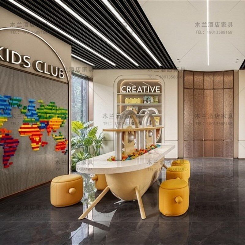 售楼处架空层儿童玩乐活动中心实木桌椅幼儿园四点半学堂家具创意