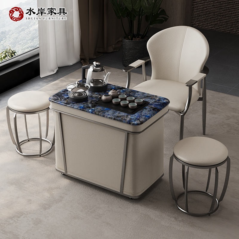 意式极简功夫小茶桌简约小户型客厅移动茶台微晶石茶室茶水柜茶车