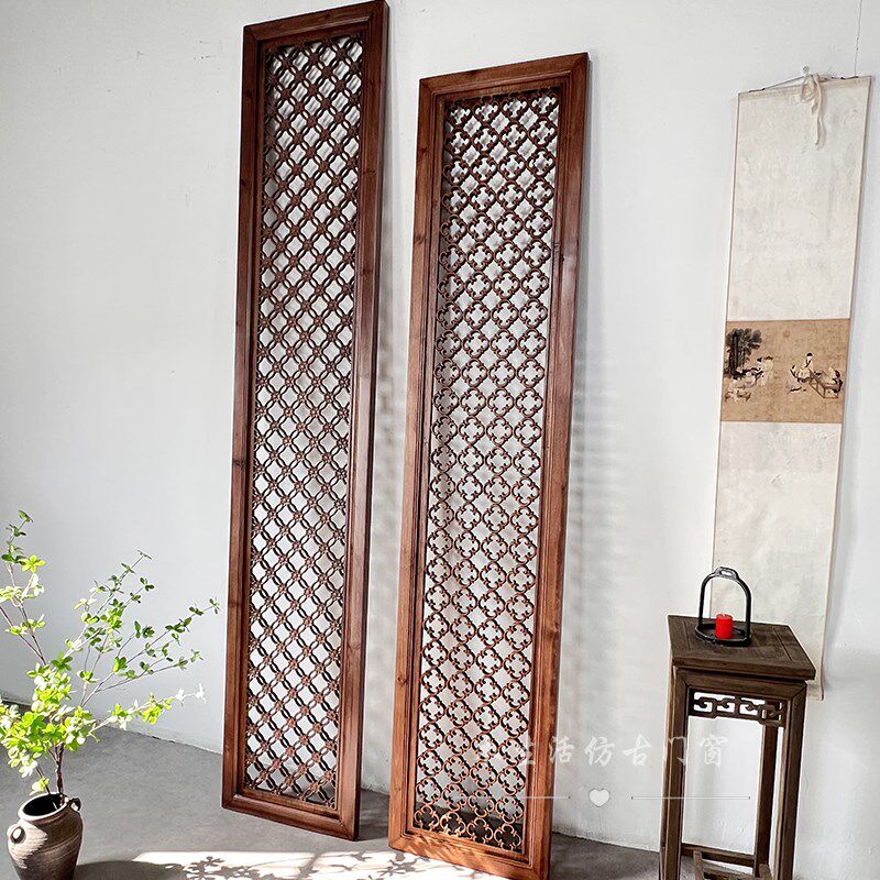 中式实木仿古屏风隔断做旧东阳木雕四合如意背景墙古风花窗定制