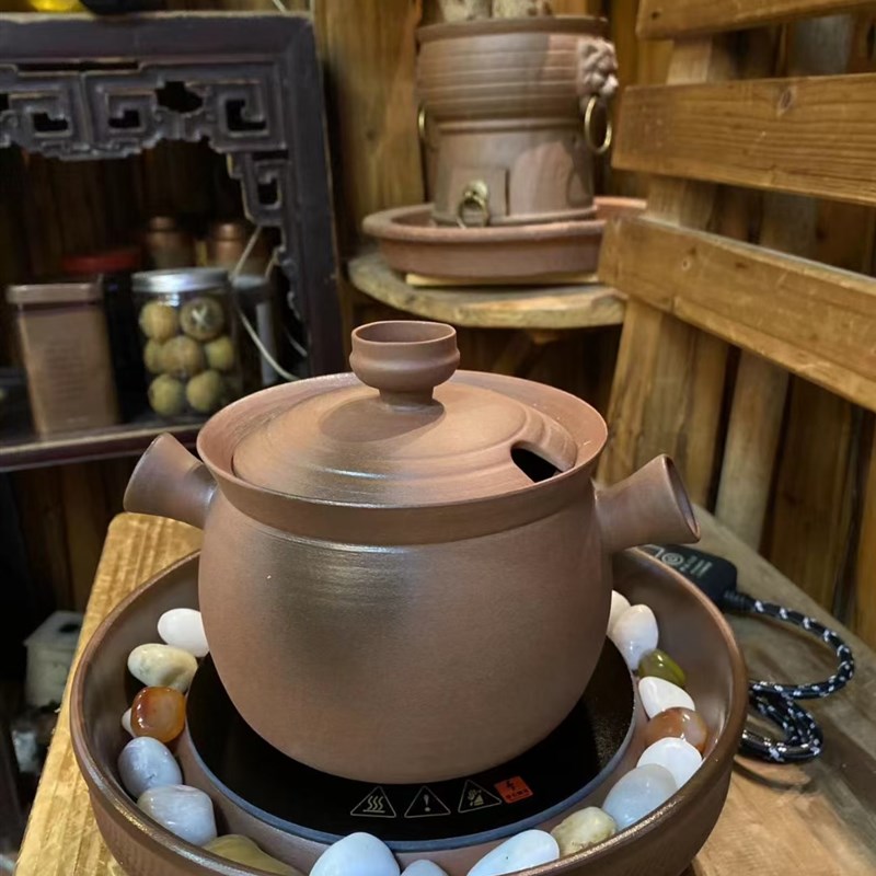 古陶坊煮茶煲小号白茶黑普洱围炉煮茶壶带盖家用陶壶茶碗手工砂锅