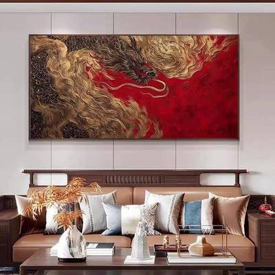 中式版高档客厅酒装饰GPL画大气店龙图名宿新大堂挂画书房茶横室