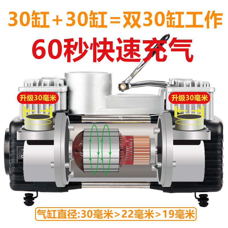 车载充气泵12V双缸多功能电动小轿车用便携式高压汽车打气泵气筒