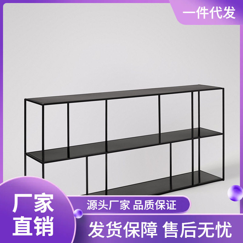 现代简约铁艺置物架客厅玄关长方形桌子置物柜收纳架