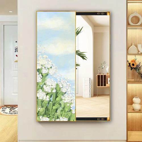 684风景衣玄关暗式推拉镜子隐藏式穿镜现代装饰画二合客厅试衣一