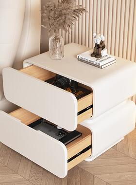 床带灯奶油柜风创意现代简IRS约家卧头室用悬浮收纳柜子床边柜