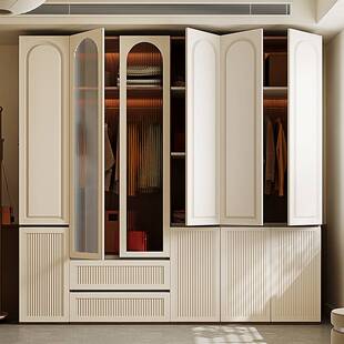 衣柜分段式一门到顶免拉手中古风卧室储物柜子家用成品收纳大衣橱