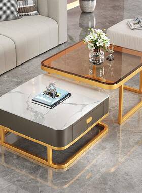 茶玻几客YNK代厅家子用小户型钢化璃岩板轻奢简约方形现网红桌组
