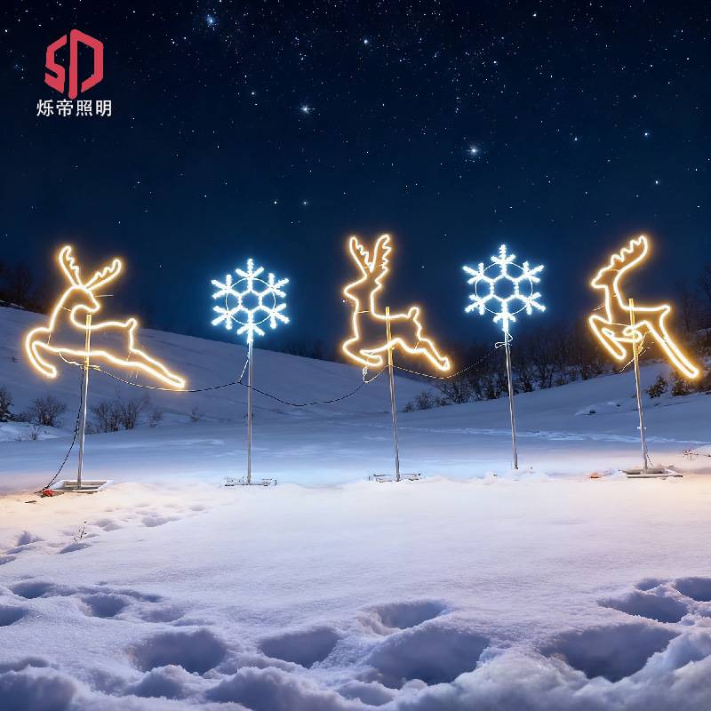 户外led灯带小鹿造型灯铁艺平面雪花圣诞节日麋鹿灯公园景区亮化