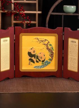 京中三JSF折摆件公桌云锦刺绣金箔摆件中式木办质摆台商南务纪念