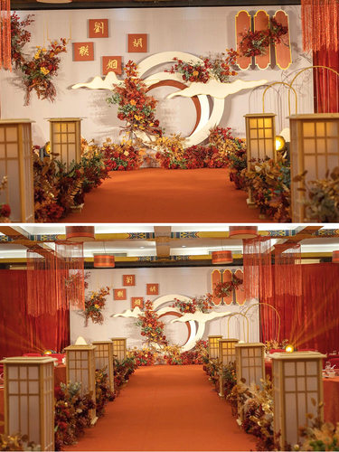 婚庆新中式宫灯立方柱路引灯笼道具婚礼原木路引场景装饰布置摆件