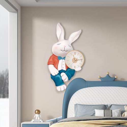 表精灵兔卧室厅床头挂画主卧带钟装饰画儿童房卡挂墙通时钟精灵兔