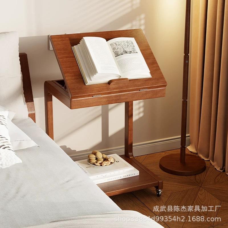 实木移小茶几家用带头轮边几沙卧室多功能可翻盖床动桌客UIM厅发