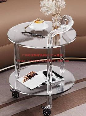 带轮亚克力边桌小家圆酒吧亚克力服务车车小边桌装居饰FJM茶几