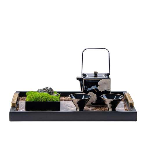 新中式样厅板客托盘苔茶具组合桌面小盆藓花艺茶室飘IOU窗房软装