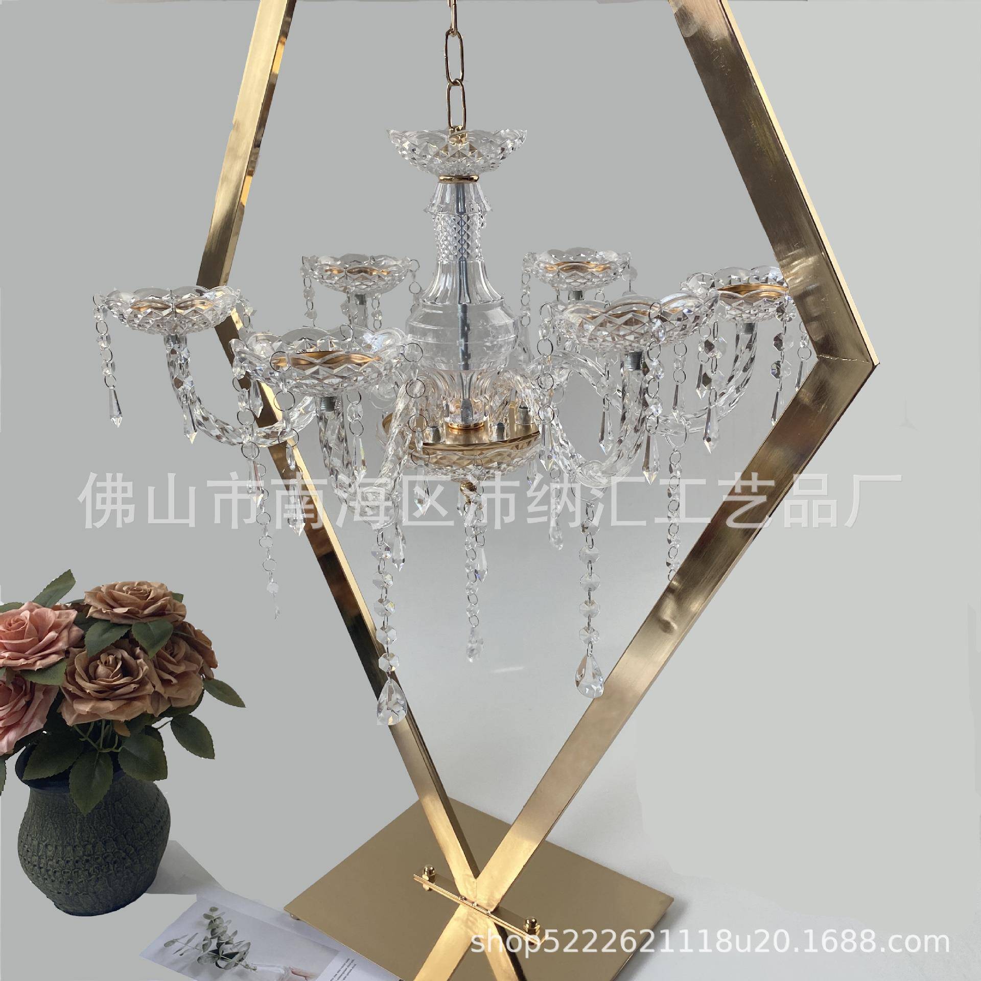 婚庆道具金属菱形主水ZT-D01晶吊饰烛台道婚礼桌台布置橱窗具摆件