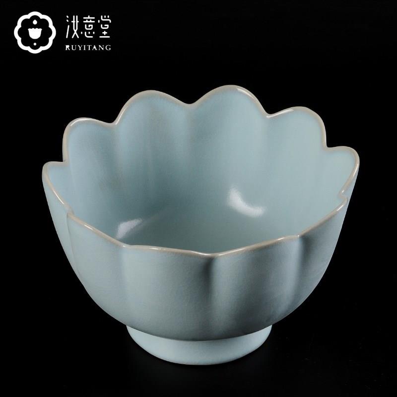 彷古汝窑汝瓷莲花式温碗陶瓷工艺品中式客厅书房博古架装饰品摆件
