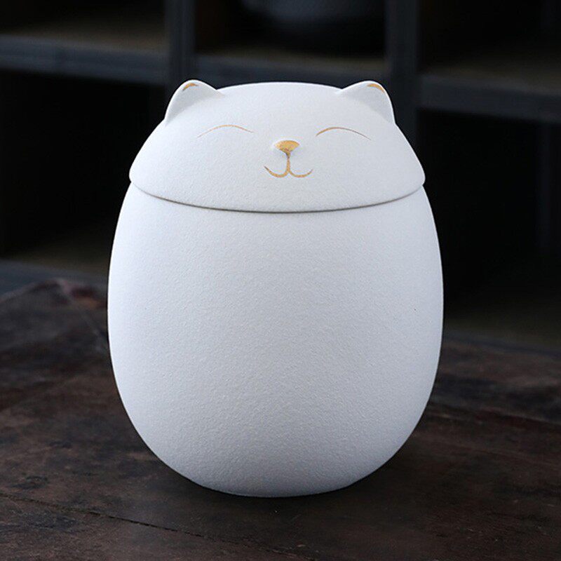 可爱猫型粗陶茶叶罐摆件陶瓷茶罐绿茶叶包装茶叶罐中号茶仓摆件