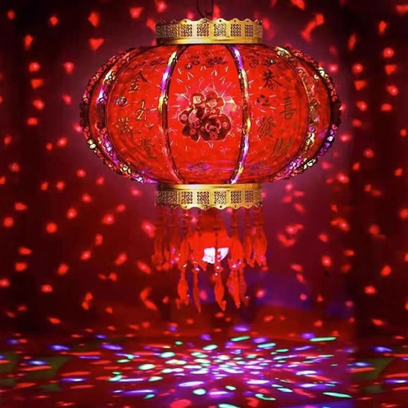 新款富丽堂皇七彩LED旋转走马灯乔迁红灯笼春节阳台笼新年外转灯