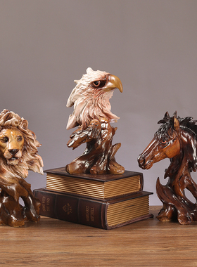 办公室木雕摆件书柜书架酒柜装饰招财马狮子老鹰艺术根雕塑工艺礼