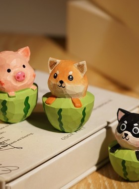 西瓜小动物手工木雕小摆件卡通趣味办公书桌面摆放装饰品学生送礼