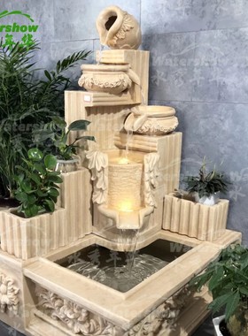 欧式喷泉流水鱼池摆件客厅花园水景装饰品摆件别墅庭院鱼池工艺品