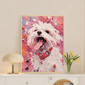 马尔济斯狗狗数字油画diy填充涂色手工手绘可爱小狗丙烯装 饰挂画