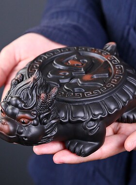 紫陶招财貔貅摆件家居饰品手工客厅办公室桌面礼品摆设茶宠壶承垫