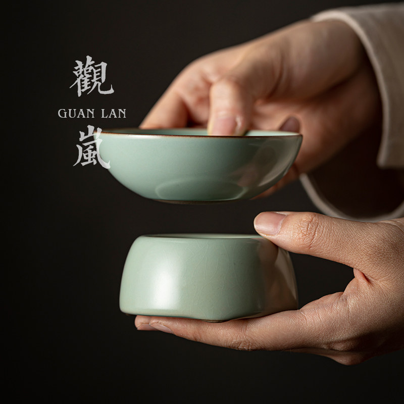 天青汝窑茶漏陶瓷茶滤家用过滤器手工全瓷滤网功夫茶具创意零配件