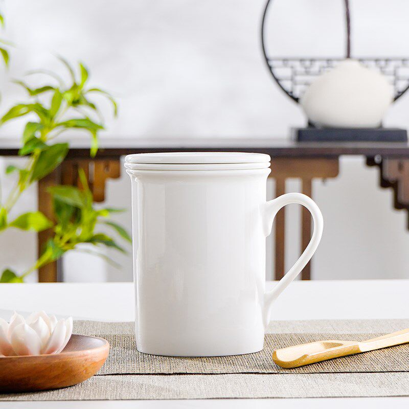 骨瓷家用茶漏杯带盖水杯商用会议杯茶杯陶瓷办公杯定制大容量盖杯